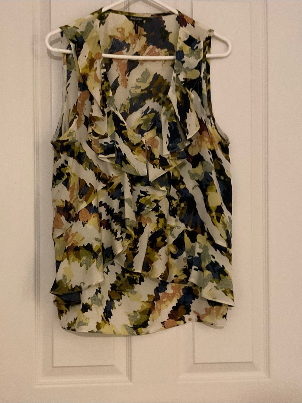Daisy Fuentes Multicolor Ruffled Sleeveless Blouse - Black, Navy, Tan and Cream